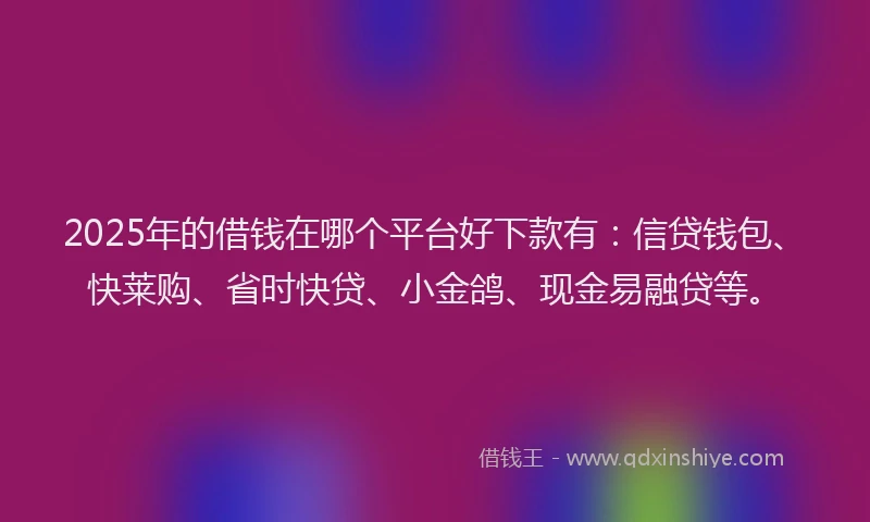 2025年的借钱在哪个平台好下款有：信贷钱包、快莱购、省时快贷、小金鸽、现金易融贷等。