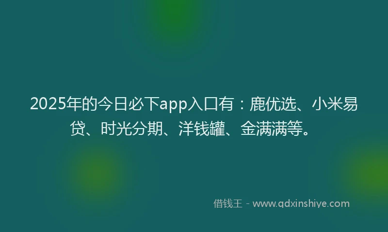 2025年的今日必下app入口有：鹿优选、小米易贷、时光分期、洋钱罐、金满满等。