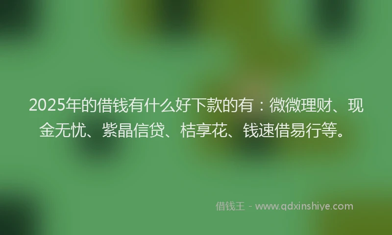 2025年的借钱有什么好下款的有：微微理财、现金无忧、紫晶信贷、桔享花、钱速借易行等。