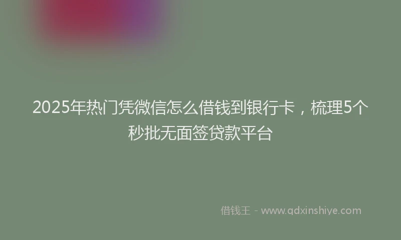 2025年热门凭微信怎么借钱到银行卡，梳理5个秒批无面签贷款平台