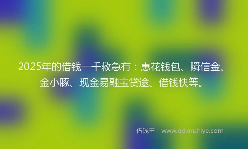 2025年的借钱一千救急有：惠花钱包、瞬信金、金小豚、现金易融宝贷途、借钱快等。