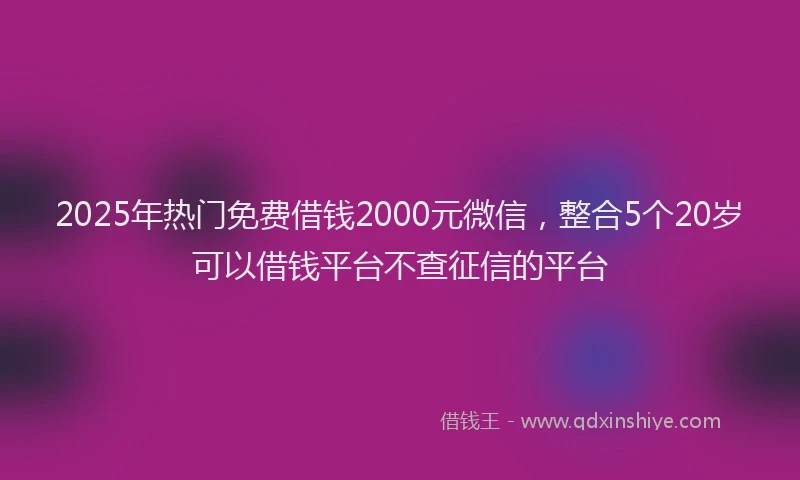 2025年热门免费借钱2000元微信，整合5个20岁可以借钱平台不查征信的平台