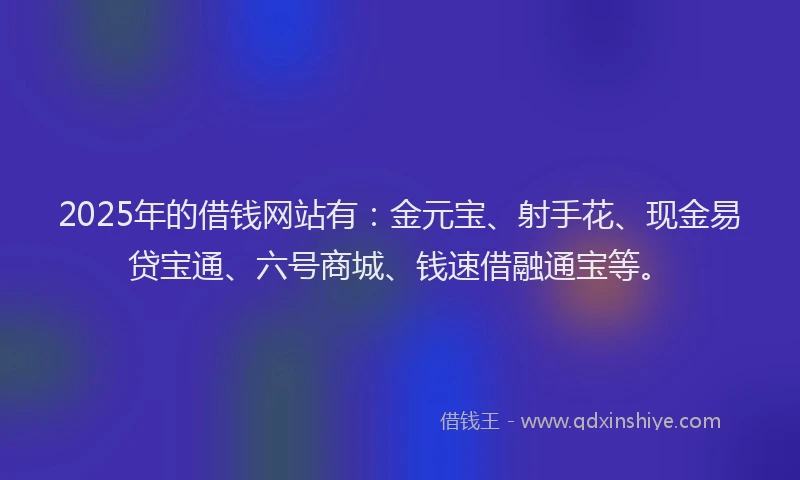 2025年的借钱网站有：金元宝、射手花、现金易贷宝通、六号商城、钱速借融通宝等。