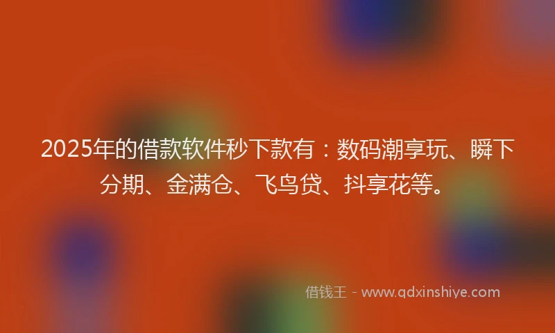2025年的借款软件秒下款有：数码潮享玩、瞬下分期、金满仓、飞鸟贷、抖享花等。