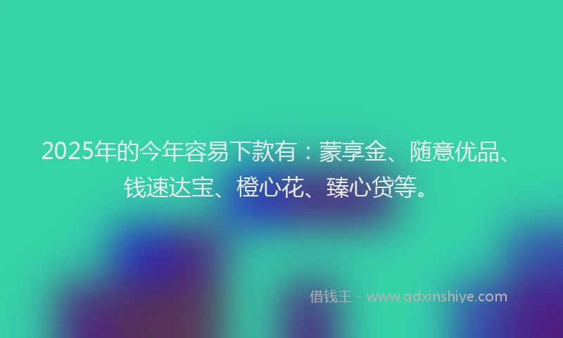 2025年的今年容易下款有：蒙享金、随意优品、钱速达宝、橙心花、臻心贷等。
