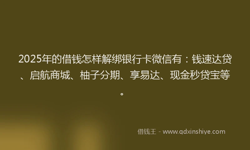 2025年的借钱怎样解绑银行卡微信有：钱速达贷、启航商城、柚子分期、享易达、现金秒贷宝等。