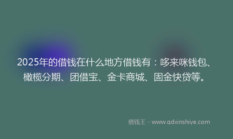 2025年的借钱在什么地方借钱有：哆来咪钱包、橄榄分期、团借宝、金卡商城、固金快贷等。