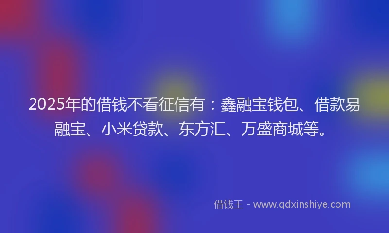 2025年的借钱不看征信有：鑫融宝钱包、借款易融宝、小米贷款、东方汇、万盛商城等。