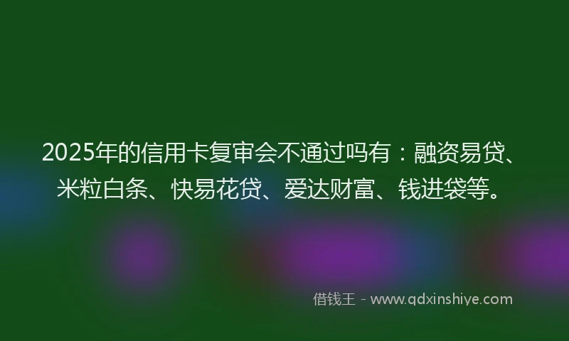 2025年的信用卡复审会不通过吗有：融资易贷、米粒白条、快易花贷、爱达财富、钱进袋等。