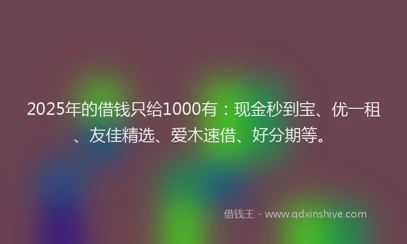 2025年的借钱只给1000有：现金秒到宝、优一租、友佳精选、爱木速借、好分期等。