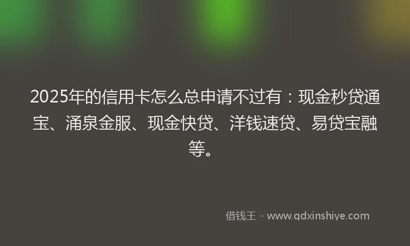 2025年的信用卡怎么总申请不过有：现金秒贷通宝、涌泉金服、现金快贷、洋钱速贷、易贷宝融等。