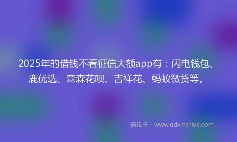 2025年的借钱不看征信大额app有：闪电钱包、鹿优选、森森花呗、吉祥花、蚂蚁微贷等。
