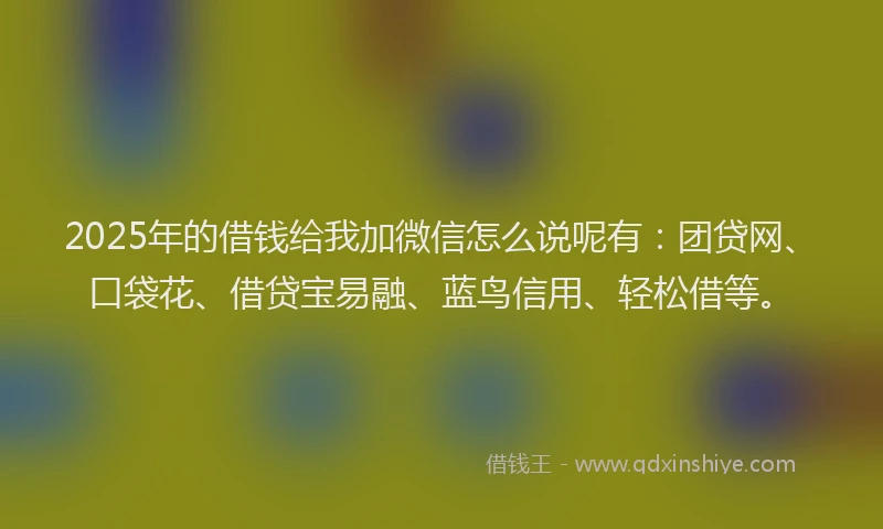 2025年的借钱给我加微信怎么说呢有：团贷网、口袋花、借贷宝易融、蓝鸟信用、轻松借等。