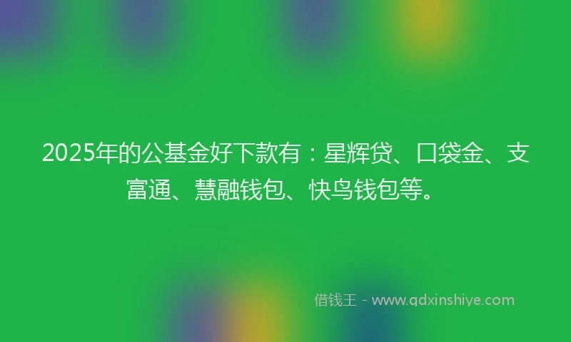 2025年的公基金好下款有：星辉贷、口袋金、支富通、慧融钱包、快鸟钱包等。