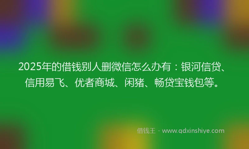 2025年的借钱别人删微信怎么办有：银河信贷、信用易飞、优者商城、闲猪、畅贷宝钱包等。