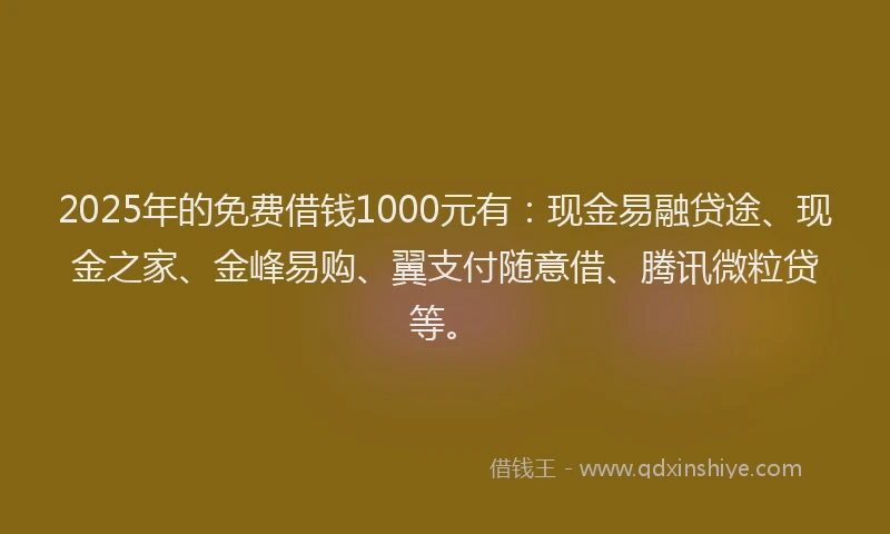 2025年的免费借钱1000元有：现金易融贷途、现金之家、金峰易购、翼支付随意借、腾讯微粒贷等。