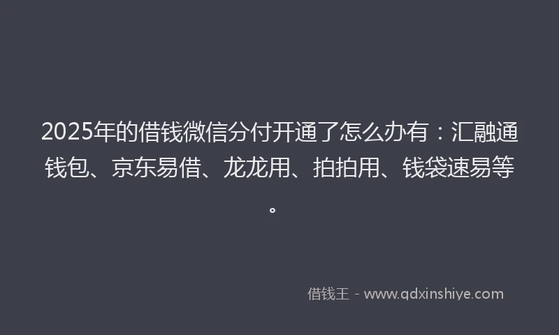 2025年的借钱微信分付开通了怎么办有：汇融通钱包、京东易借、龙龙用、拍拍用、钱袋速易等。