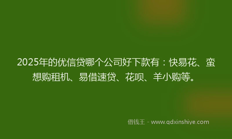 2025年的优信贷哪个公司好下款有：快易花、蛮想购租机、易借速贷、花呗、羊小购等。