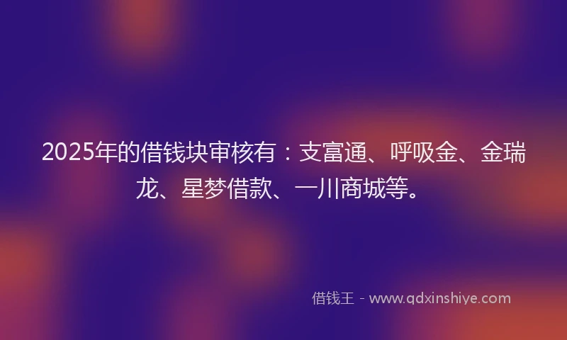 2025年的借钱块审核有：支富通、呼吸金、金瑞龙、星梦借款、一川商城等。