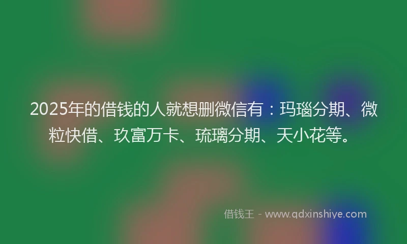 2025年的借钱的人就想删微信有：玛瑙分期、微粒快借、玖富万卡、琉璃分期、天小花等。