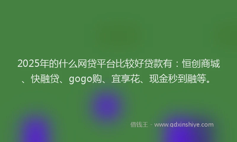2025年的什么网贷平台比较好贷款有：恒创商城、快融贷、gogo购、宜享花、现金秒到融等。