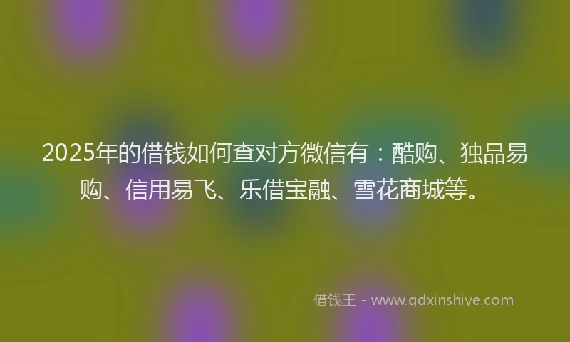 2025年的借钱如何查对方微信有：酷购、独品易购、信用易飞、乐借宝融、雪花商城等。