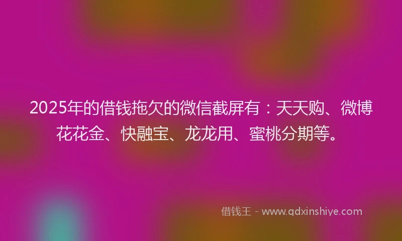 2025年的借钱拖欠的微信截屏有：天天购、微博花花金、快融宝、龙龙用、蜜桃分期等。
