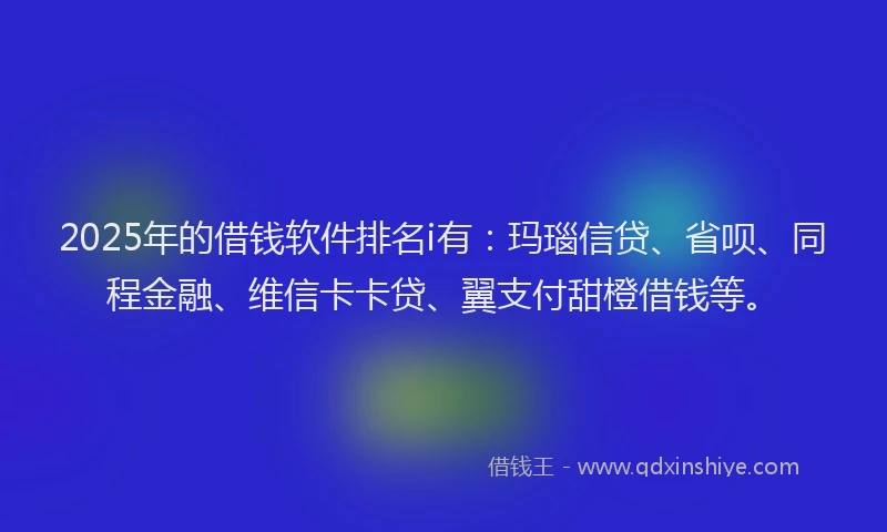 2025年的借钱软件排名i有：玛瑙信贷、省呗、同程金融、维信卡卡贷、翼支付甜橙借钱等。
