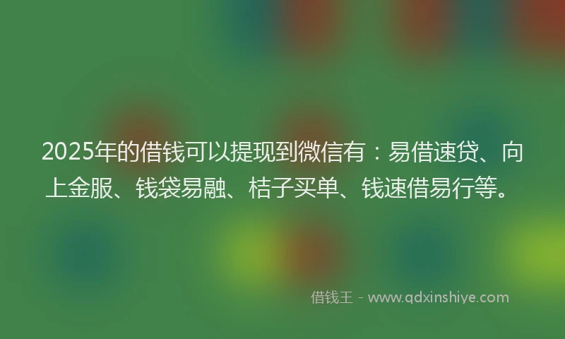 2025年的借钱可以提现到微信有：易借速贷、向上金服、钱袋易融、桔子买单、钱速借易行等。