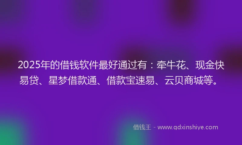 2025年的借钱软件最好通过有：牵牛花、现金快易贷、星梦借款通、借款宝速易、云贝商城等。