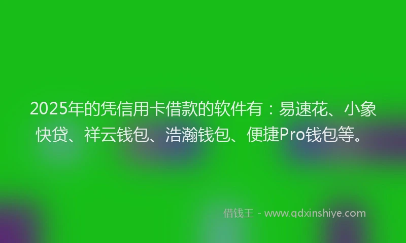 2025年的凭信用卡借款的软件有：易速花、小象快贷、祥云钱包、浩瀚钱包、便捷Pro钱包等。