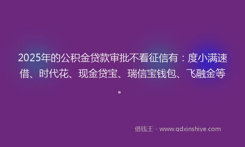 2025年的公积金贷款审批不看征信有：度小满速借、时代花、现金贷宝、瑞信宝钱包、飞融金等。