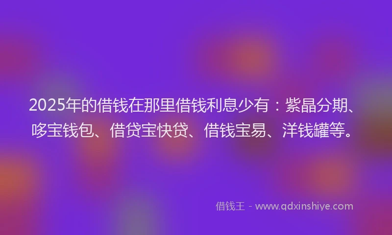 2025年的借钱在那里借钱利息少有：紫晶分期、哆宝钱包、借贷宝快贷、借钱宝易、洋钱罐等。