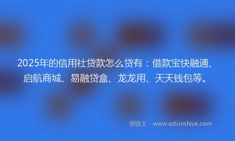 2025年的信用社贷款怎么贷有：借款宝快融通、启航商城、易融贷盒、龙龙用、天天钱包等。