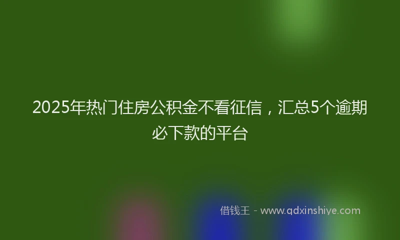 2025年热门住房公积金不看征信，汇总5个逾期必下款的平台