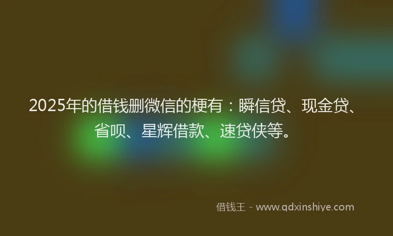 2025年的借钱删微信的梗有：瞬信贷、现金贷、省呗、星辉借款、速贷侠等。