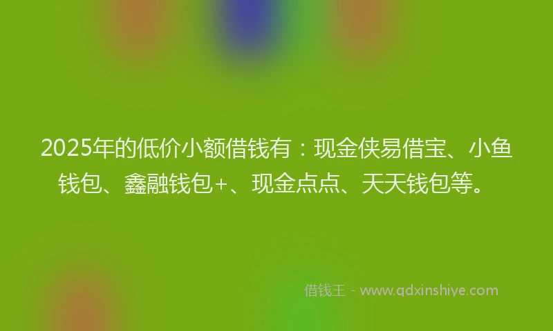 2025年的低价小额借钱有：现金侠易借宝、小鱼钱包、鑫融钱包+、现金点点、天天钱包等。