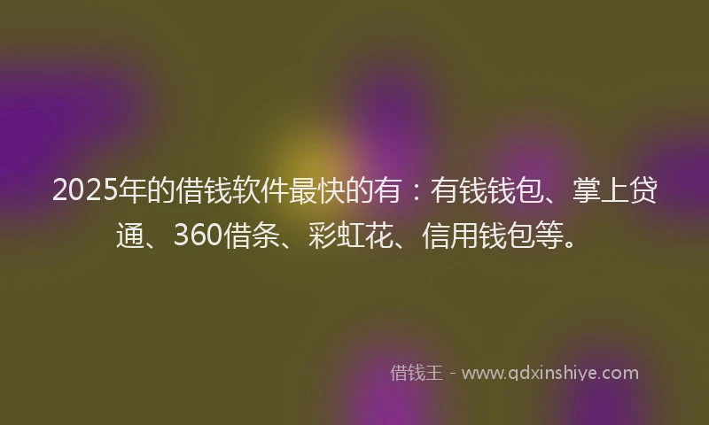 2025年的借钱软件最快的有：有钱钱包、掌上贷通、360借条、彩虹花、信用钱包等。