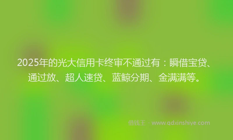 2025年的光大信用卡终审不通过有：瞬借宝贷、通过放、超人速贷、蓝鲸分期、金满满等。
