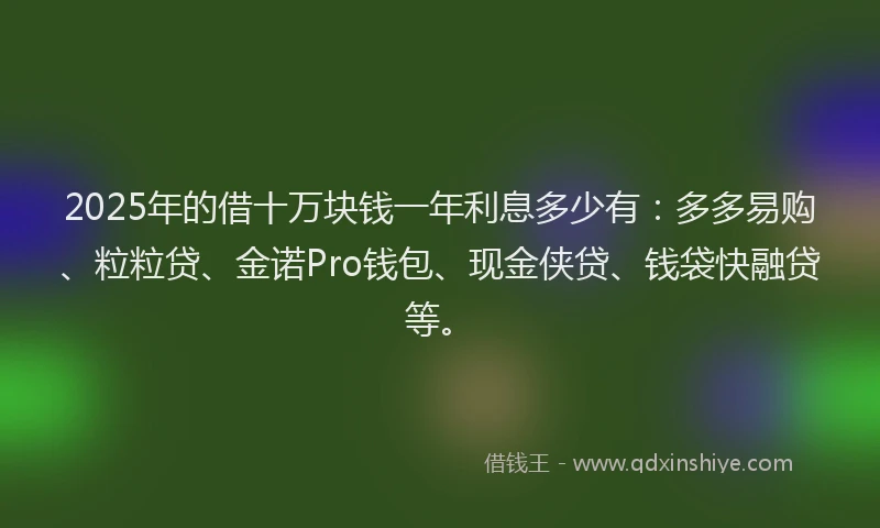 2025年的借十万块钱一年利息多少有：多多易购、粒粒贷、金诺Pro钱包、现金侠贷、钱袋快融贷等。