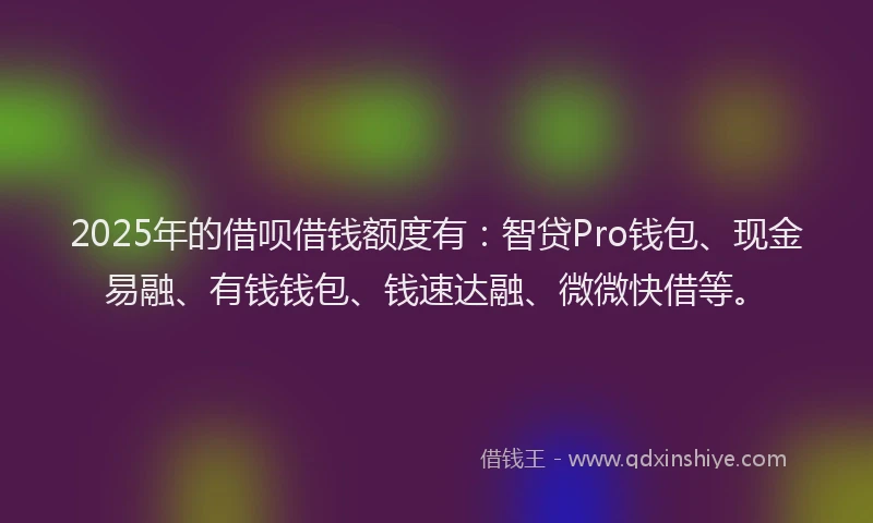 2025年的借呗借钱额度有：智贷Pro钱包、现金易融、有钱钱包、钱速达融、微微快借等。