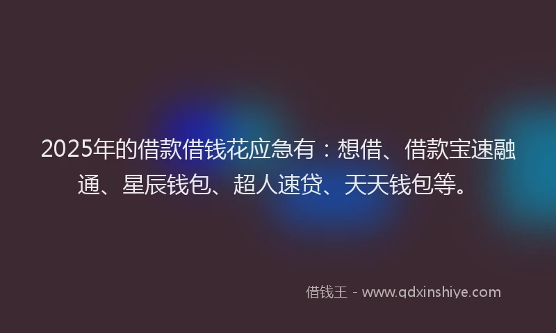 2025年的借款借钱花应急有：想借、借款宝速融通、星辰钱包、超人速贷、天天钱包等。