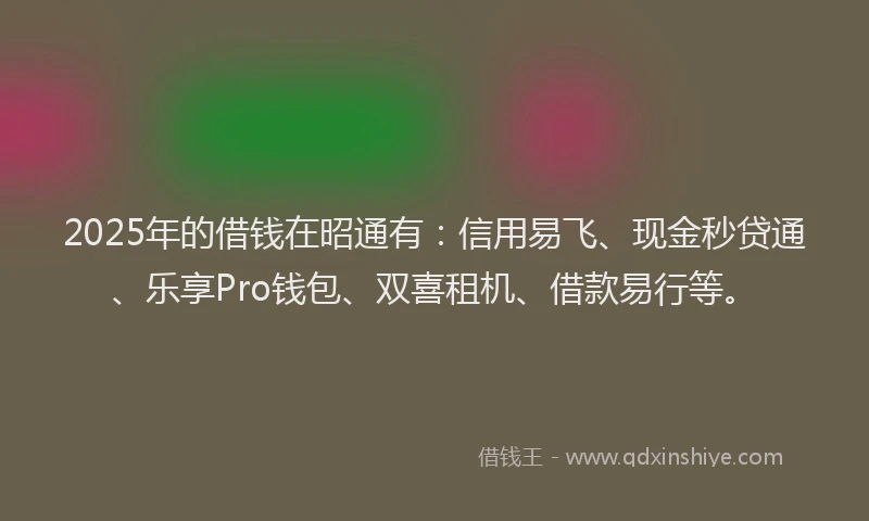 2025年的借钱在昭通有：信用易飞、现金秒贷通、乐享Pro钱包、双喜租机、借款易行等。
