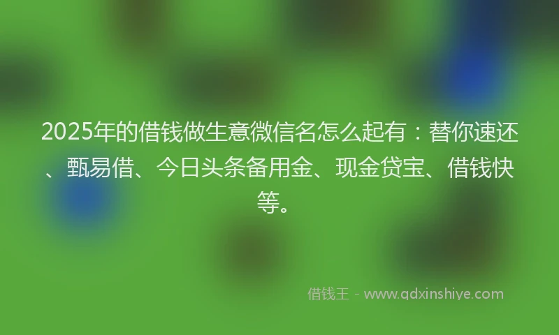 2025年的借钱做生意微信名怎么起有：替你速还、甄易借、今日头条备用金、现金贷宝、借钱快等。