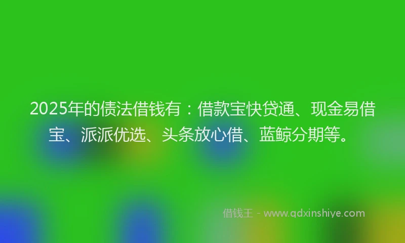 2025年的债法借钱有：借款宝快贷通、现金易借宝、派派优选、头条放心借、蓝鲸分期等。