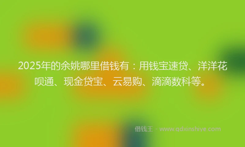 2025年的余姚哪里借钱有：用钱宝速贷、洋洋花呗通、现金贷宝、云易购、滴滴数科等。