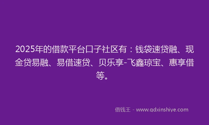 2025年的借款平台口子社区有：钱袋速贷融、现金贷易融、易借速贷、贝乐享-飞鑫琼宝、惠享借等。
