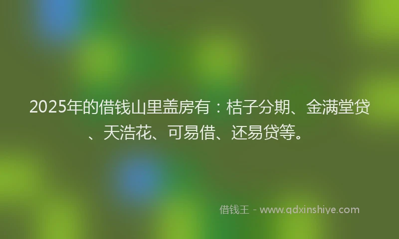 2025年的借钱山里盖房有：桔子分期、金满堂贷、天浩花、可易借、还易贷等。