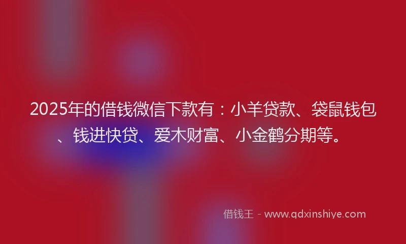2025年的借钱微信下款有：小羊贷款、袋鼠钱包、钱进快贷、爱木财富、小金鹤分期等。