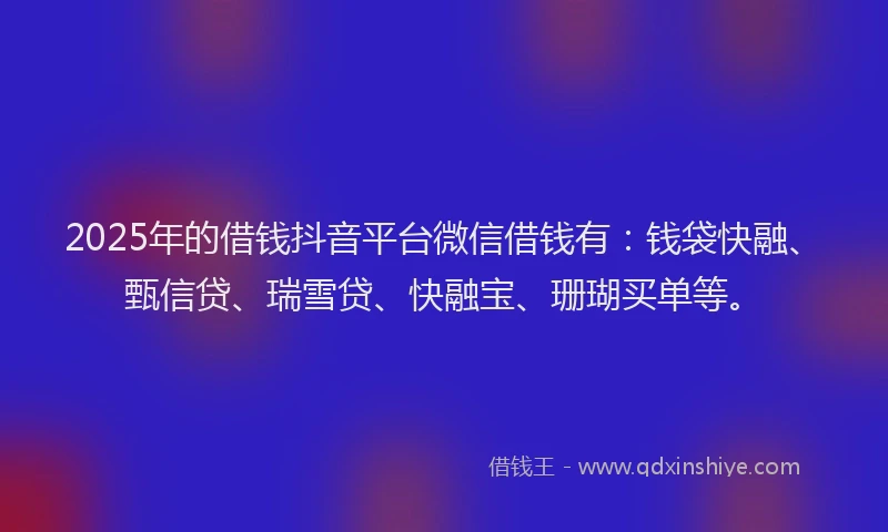 2025年的借钱抖音平台微信借钱有：钱袋快融、甄信贷、瑞雪贷、快融宝、珊瑚买单等。